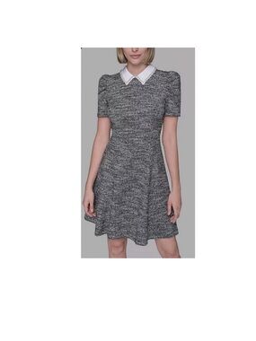 Karl Lagerfeld Gray Tweed Mini Dress with White Contrast Collar